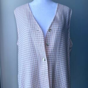 Womens Vintage Inclinations USA Pink Gingham Flowy Button Up Sleeveless Vest